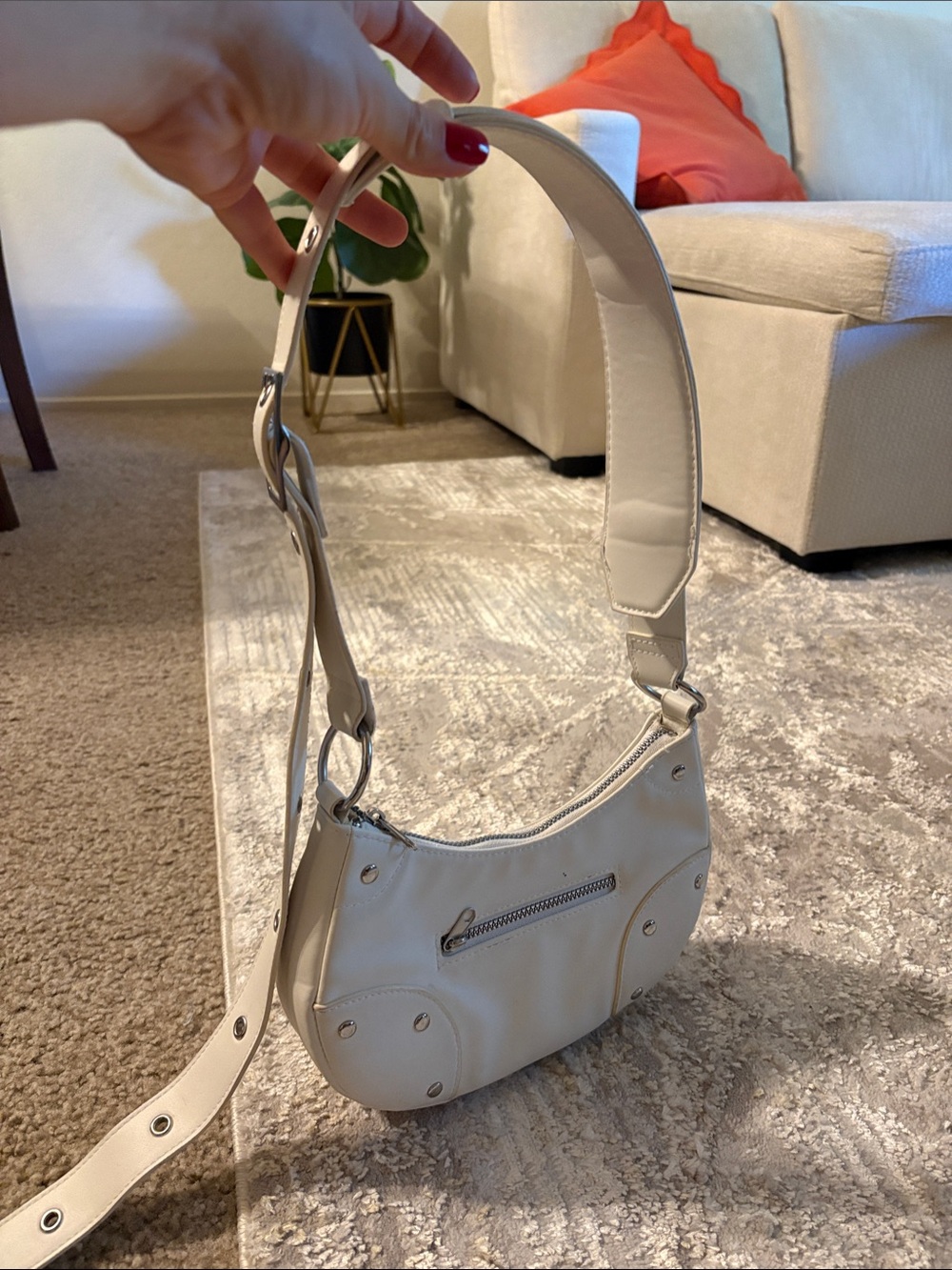 White Y2K Grommet Shoulder Bag - Adjustable Strap